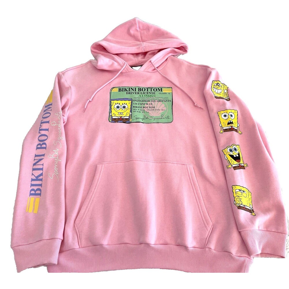 SpongeBob SquarePants Bikini Bottom Hoodie Sweatshirt Drivers License Pink Large